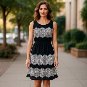 YA Los Angeles Dress Silk Blend Black Sheer w/ Lace Lining Med Sleeveless